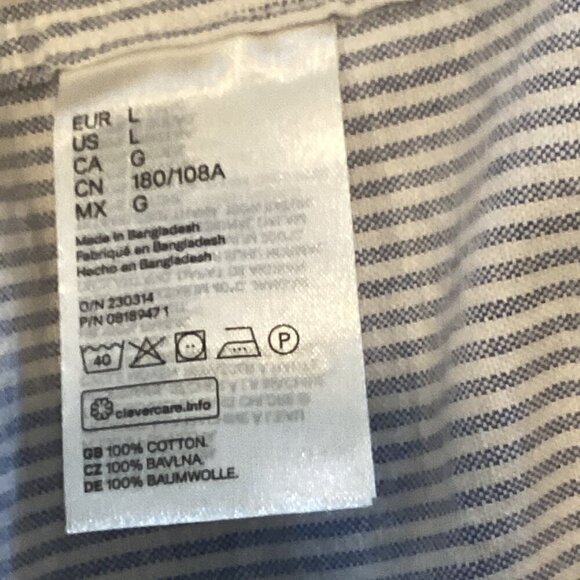 H&M LOGG Regular Fit Men's L Blue & White Striped Cotton Button Down Shirt 243L - Picture 4 of 6